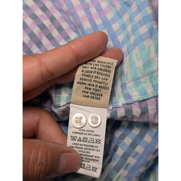 L.L. Bean Check Plaid Women Button Up Shirt L Vacation Seersucker Coastal Retro - Picture 10 of 12